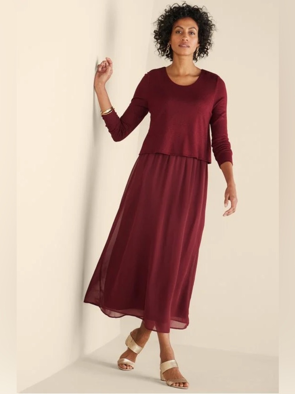NWT Soft Surroundings Cassie Dress Long Maxi Chiffon Cabernet Size 3X
